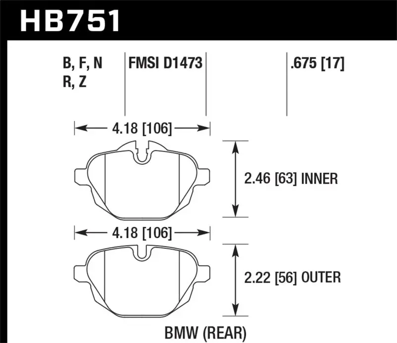Hawk 2015 Bmw 428I Gran Coupe / 11-16 535I / 11-16 X3/X4 Hps 5.0 Rear Brake Pads 2