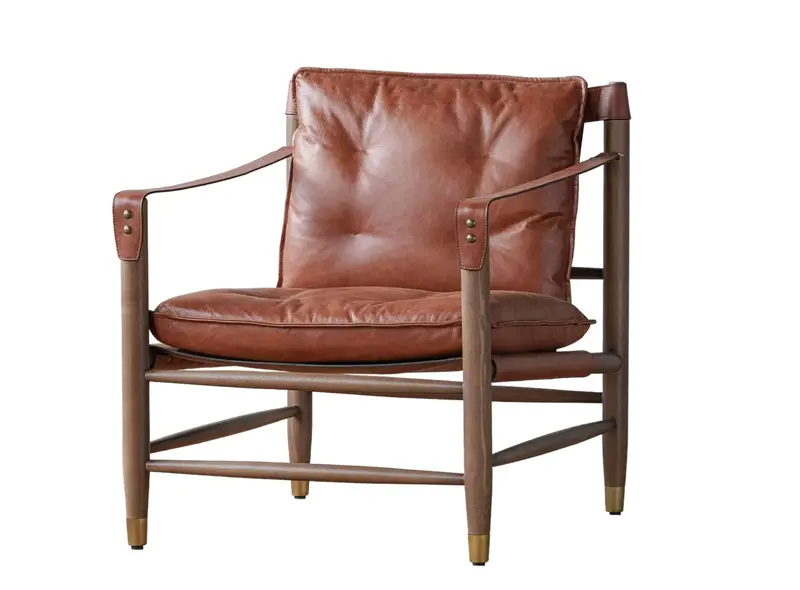 Hemingway Tawny Italian Leather And Ash Wood Lounge Chair 1
