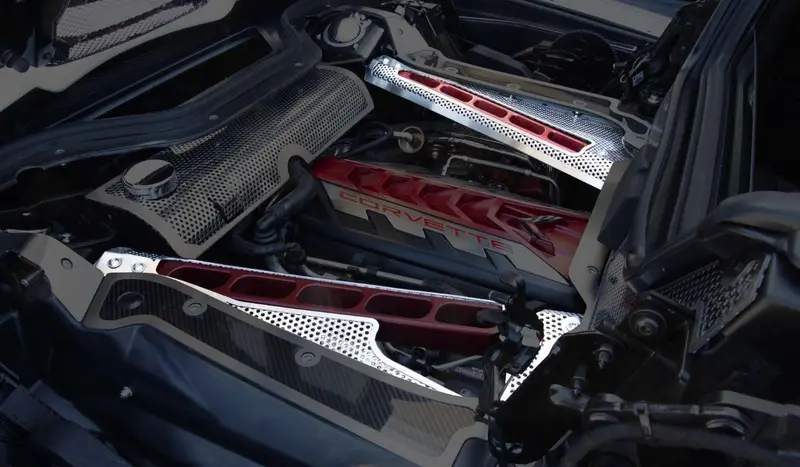 Htc C8 Corvette Header Guard And Cross Member Covers Perforated 2