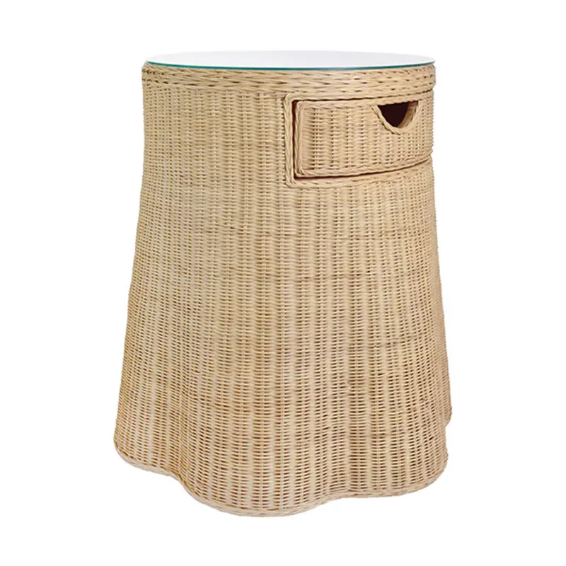 Ingrid Scalloped Base Rattan One Drawer Side Table 2