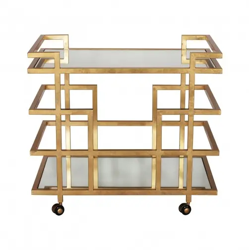 Ireland Two Tier Bar Cart - Mirrored Shelves W/Gold Leaf 1
