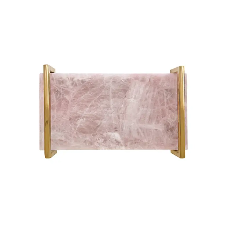 Jarvis White Quartz Tray W/Polished Brass Handles 2