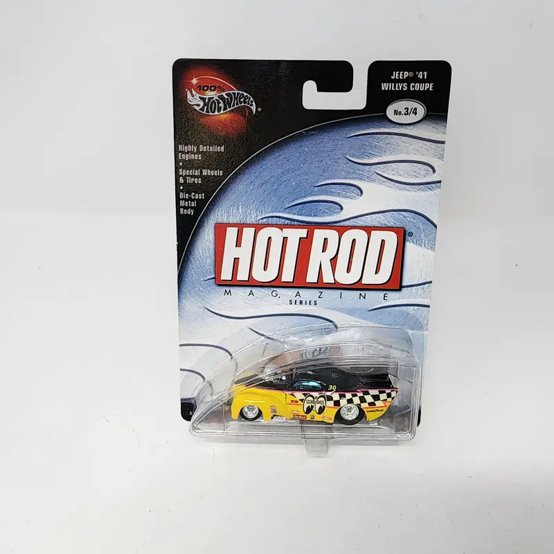 Jeep '41 Willys Coupe * Yellow Mooneyes * Hot Wheels 100% Hot Rod Magazine 1