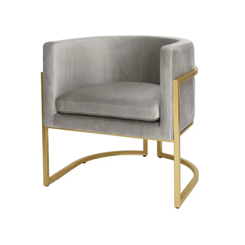 Jenna Mid-Century Barrel Back Chair - Grey Velvet W/Brass Base 1