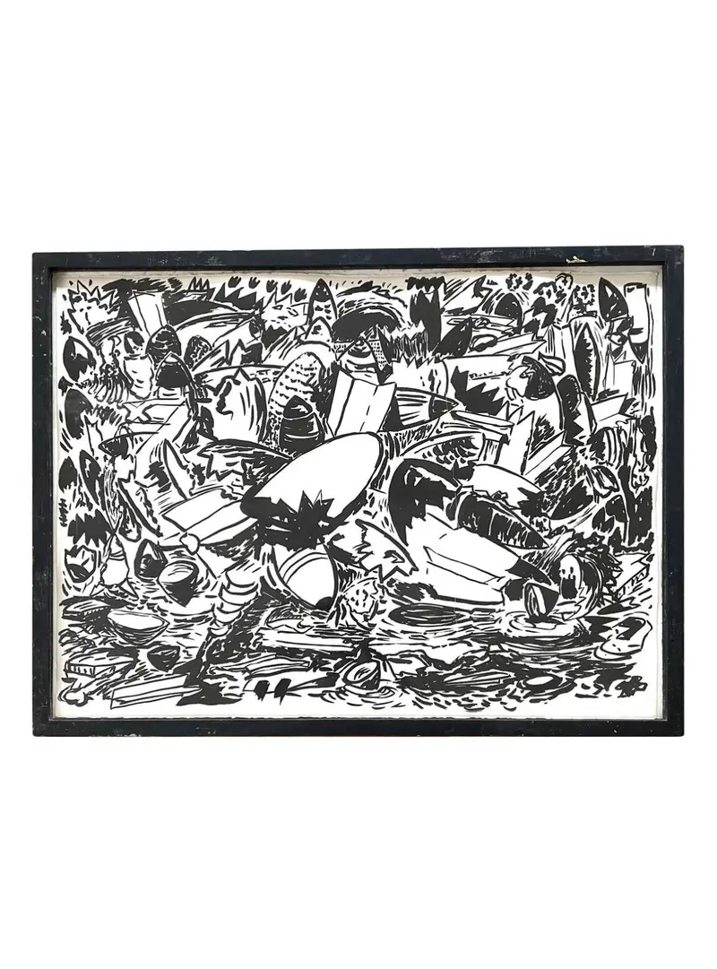 Kermit Oswald Ink On Paper Painting With Original Hand Made Frame 1