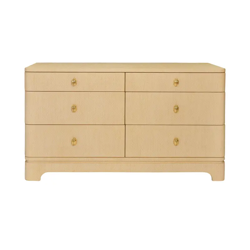 Kilmer Rounded Edge Six Drawer Chest - Natural Grasscloth W/Brass Beetle Knobs 1