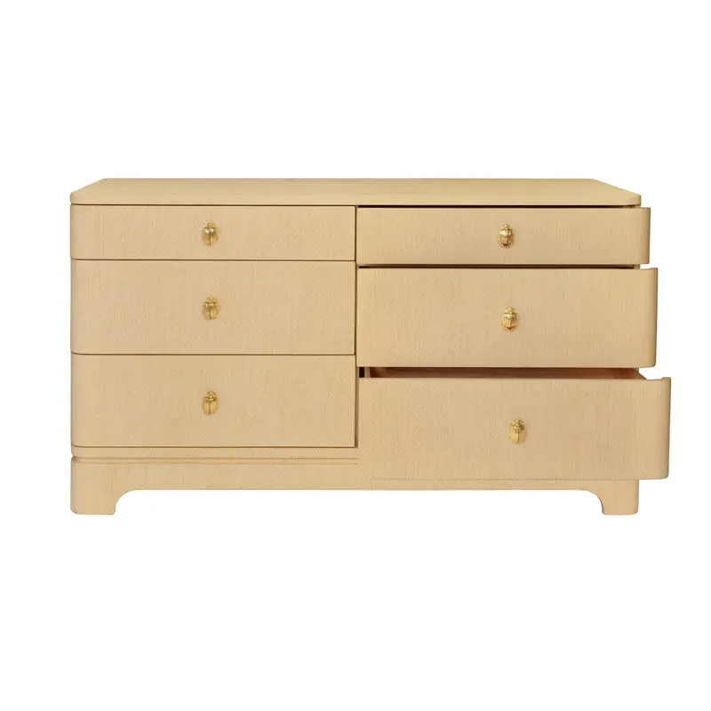 Kilmer Rounded Edge Six Drawer Chest - Natural Grasscloth W/Brass Beetle Knobs 2