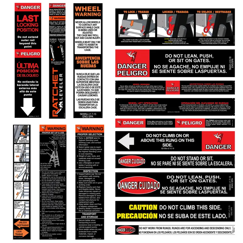 Label Kit (English/Spanish) For Adjustable Safety Cage 1