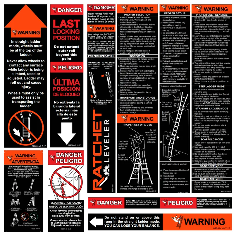 Label Kit (English/Spanish) For Aluminum Articulating Ladders 1