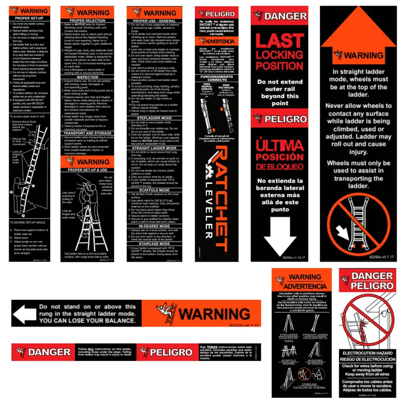 Label Kit (English/Spanish) For Aluminum Articulating Ladders 1