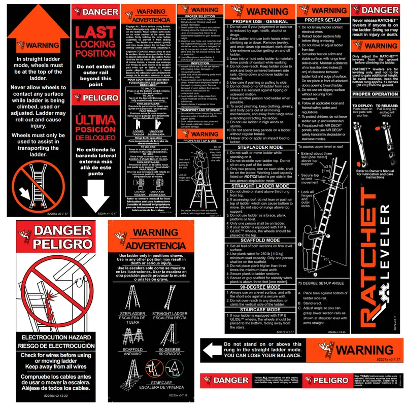 Label Kit (English/Spanish) For Aluminum Articulating Ladders 1