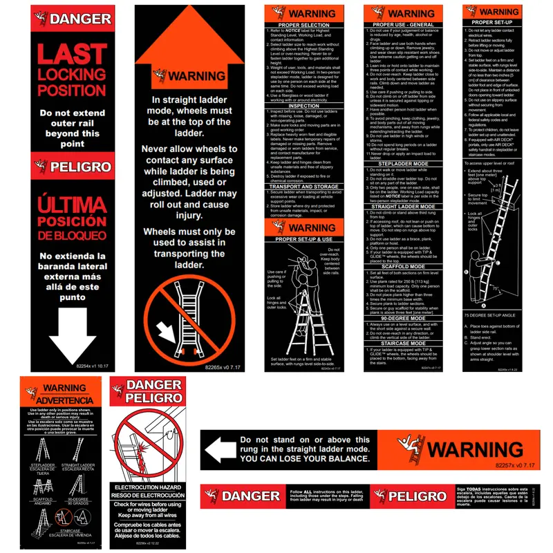 Label Kit (English/Spanish) For Aluminum Articulating Ladders 1