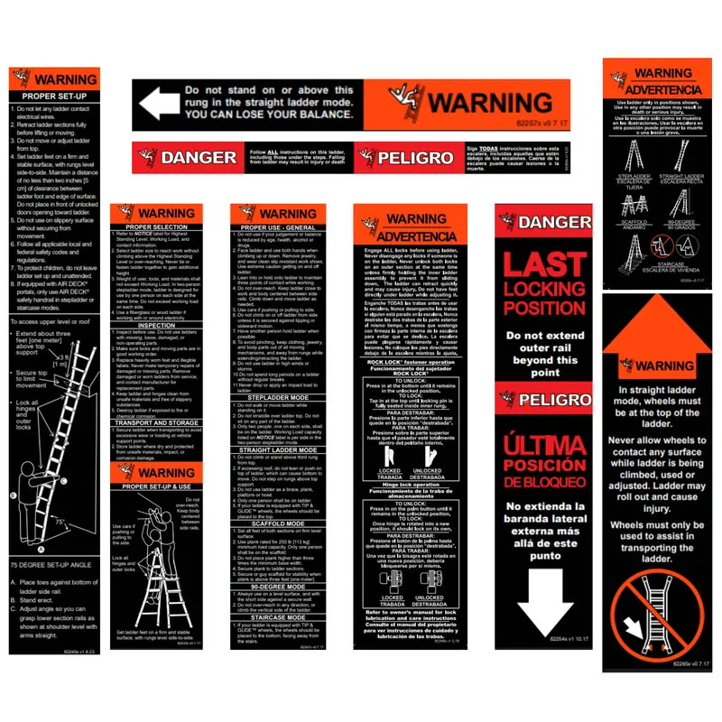 Label Kit (English/Spanish) For Fiberglass Articulating Ladders 1
