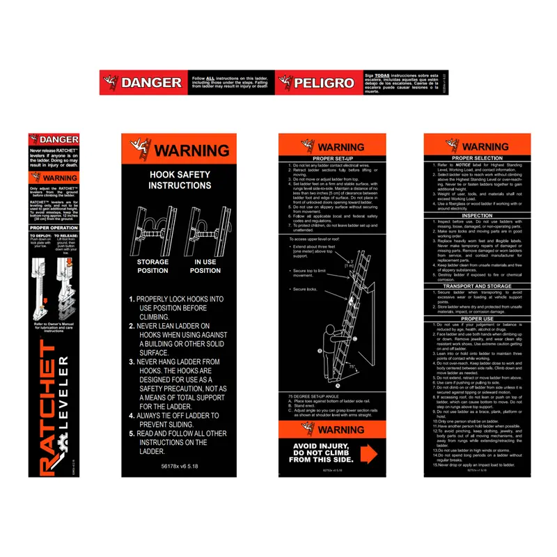 Label Kit (English/Spanish) For Fiberglass Extension Ladders 1
