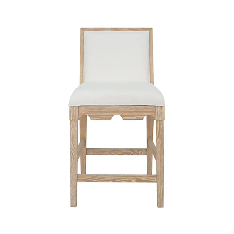 Lanister Cerused Oak Square Back Counter Stool With White Performance Linen Back & Seat 1