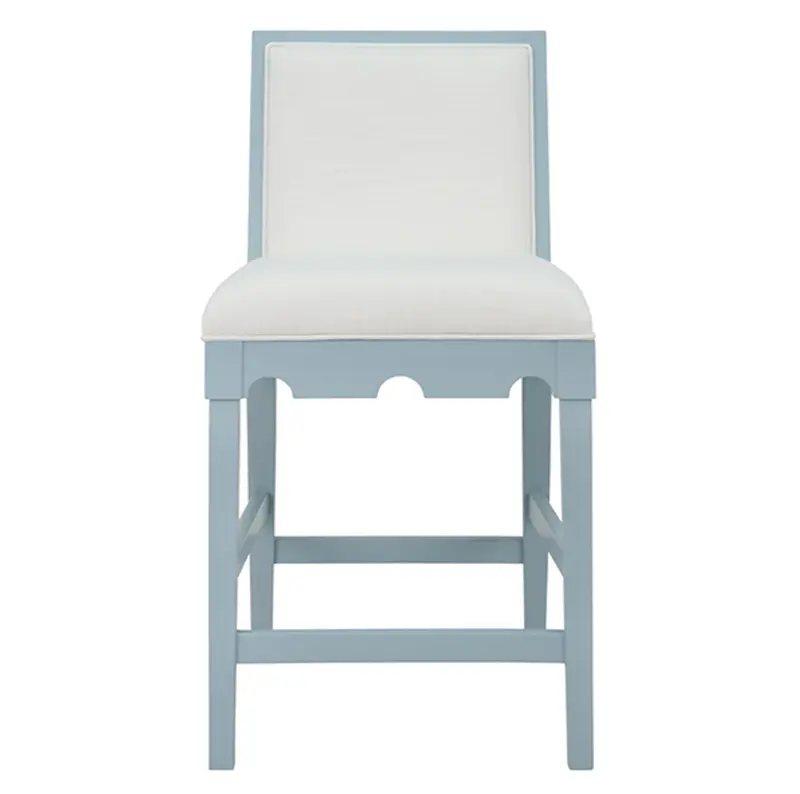 Lanister Light Blue Matte Lacquer Square Back Counter Stool With White Performance Linen Back & Seat 1