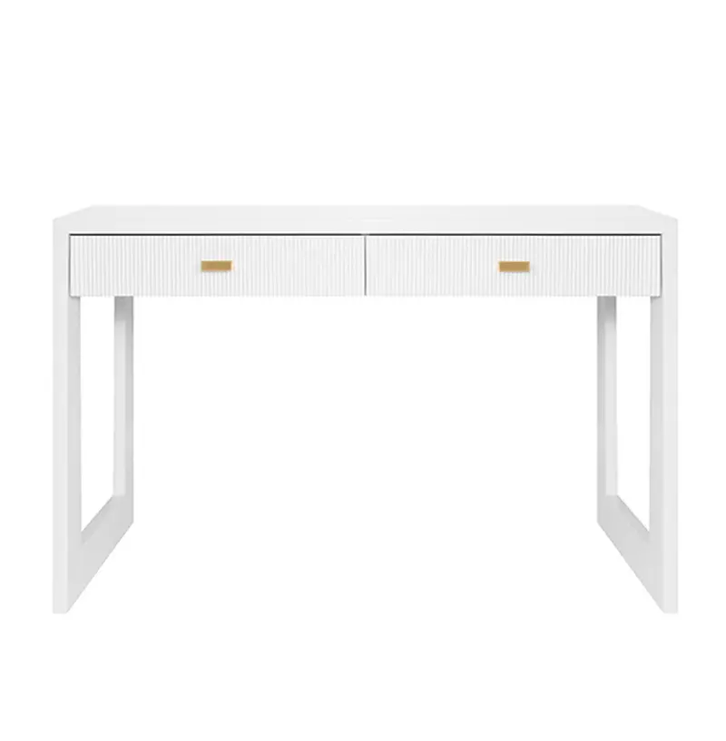 Larkin Two Drawer Desk - Matte White Lacquer W/Brass Pulls 1