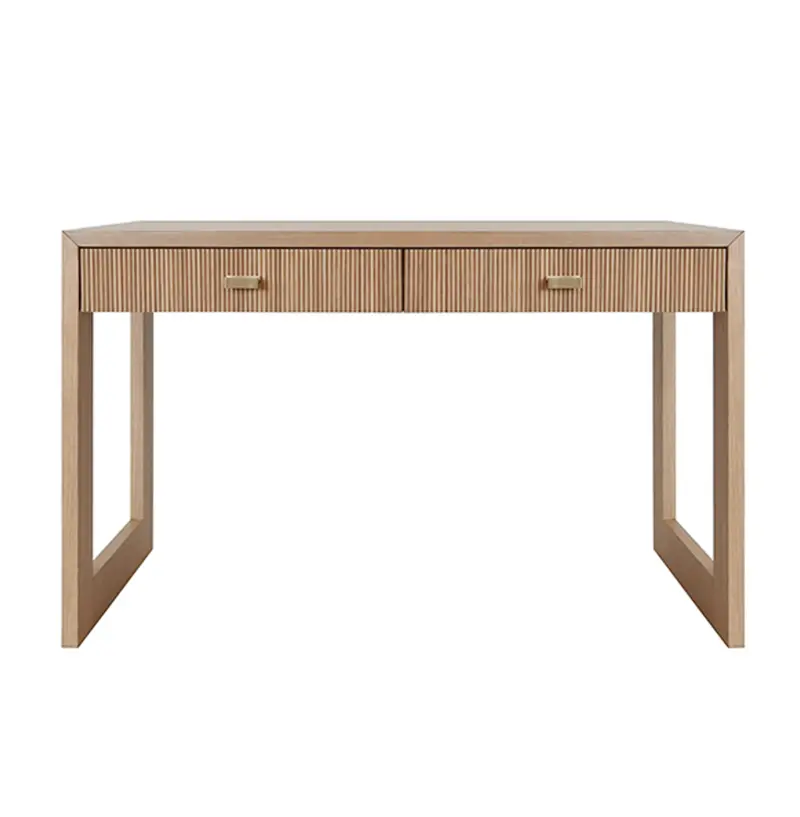 Larkin Two Drawer Desk - Natural Oak W/Brass Pulls 1