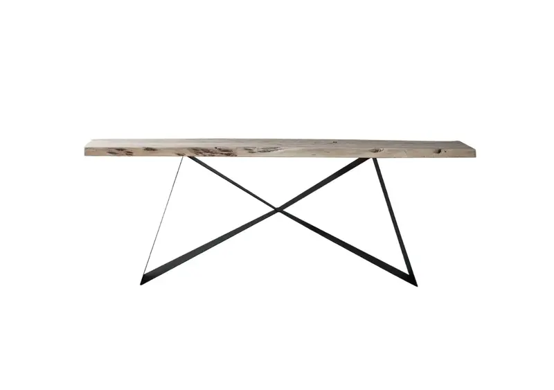 Lenox Raw Edge Acacia Wood X Pedestal Dining Table 1