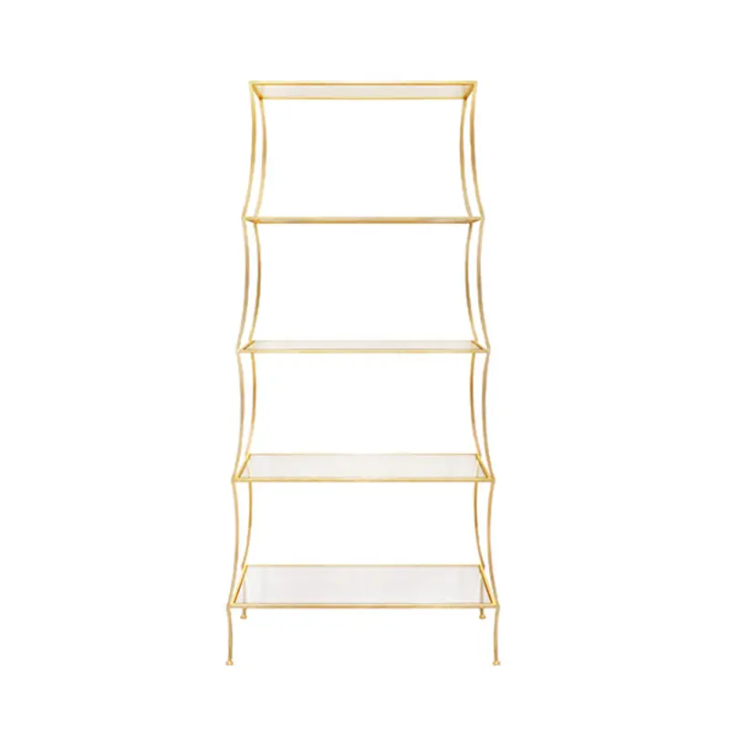 Liana Scalloped Etagère W/Glass Shelves - Gold Leaf 1