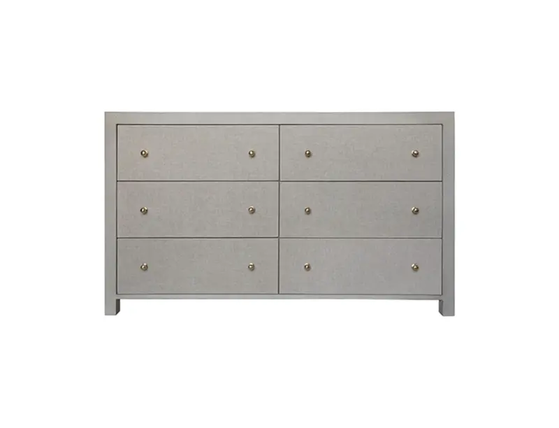 Lowery Six Drawer Chest - Grey Grasscloth W/Brass Knobs 1