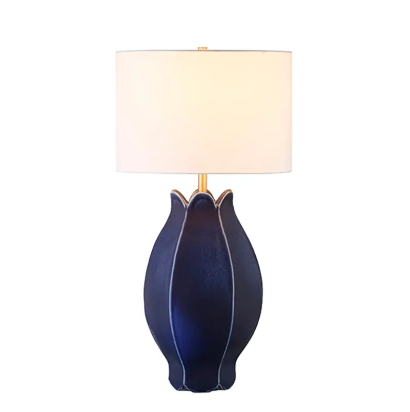 Mae Navy Glazed Ceramic Table Lamp With Shade 1