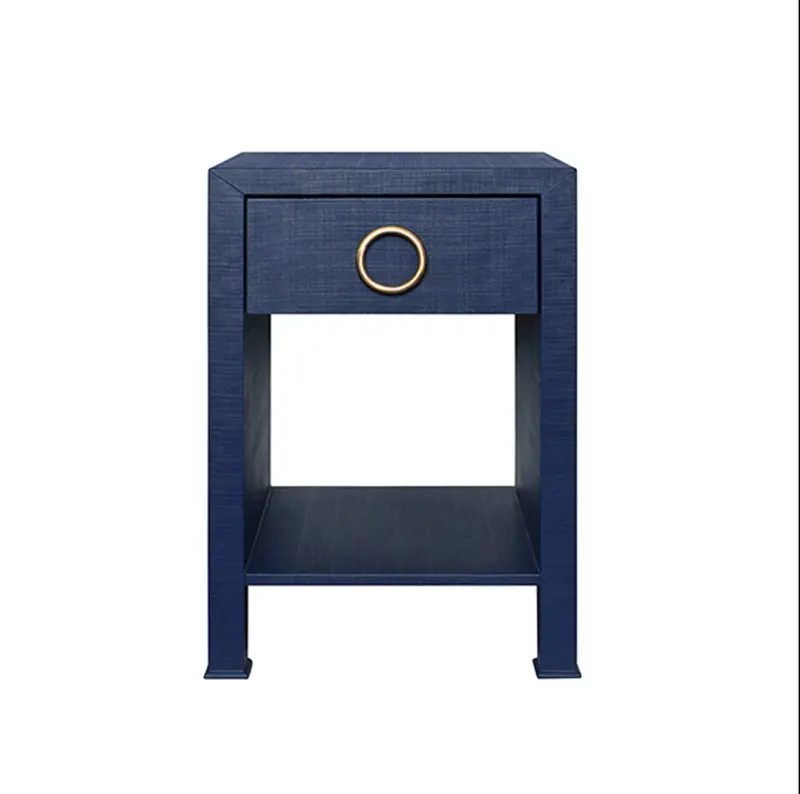 Malcolm One Drawer Side Table - Navy Linen 1