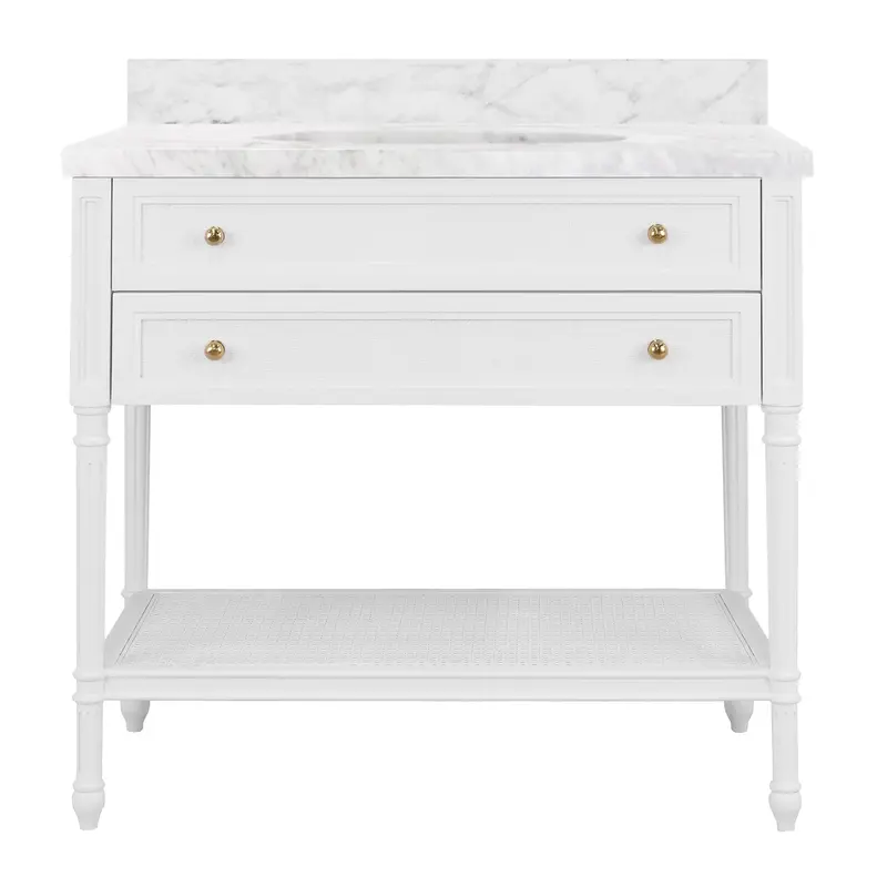 Martha Single Sink Bathroom Vanity - Matte White Lacquer & Grasscloth 1
