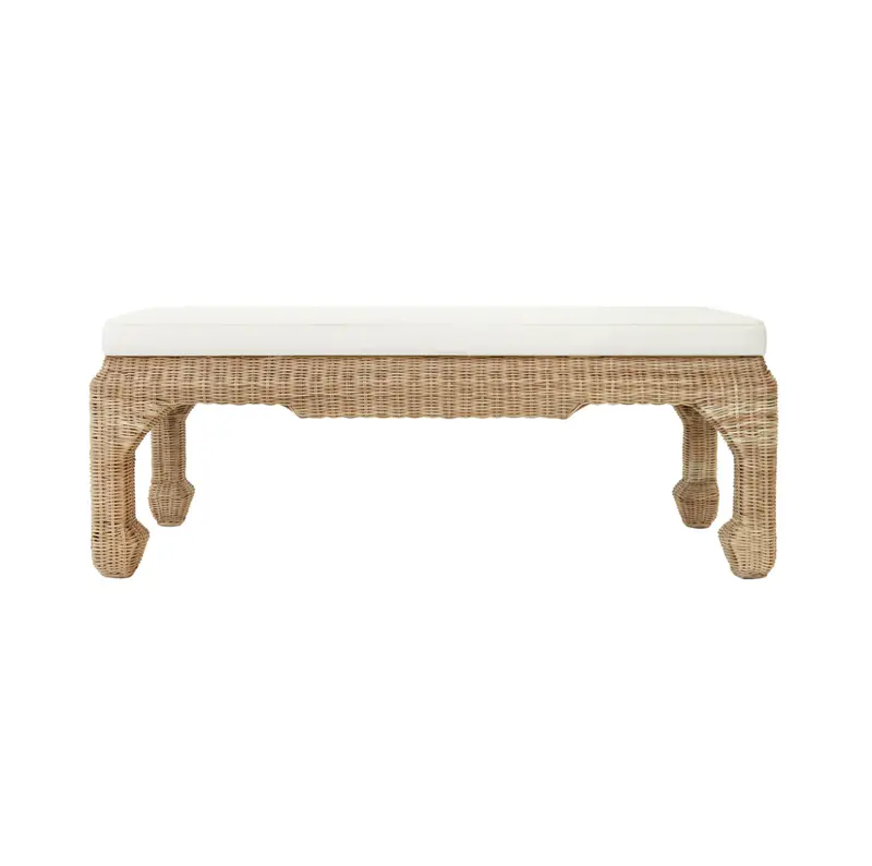 Massey Ming Style Bench - Rattan & Ivory Linen 1