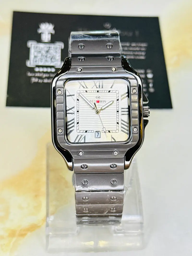 Matte Black Santos White Dial Watch 2