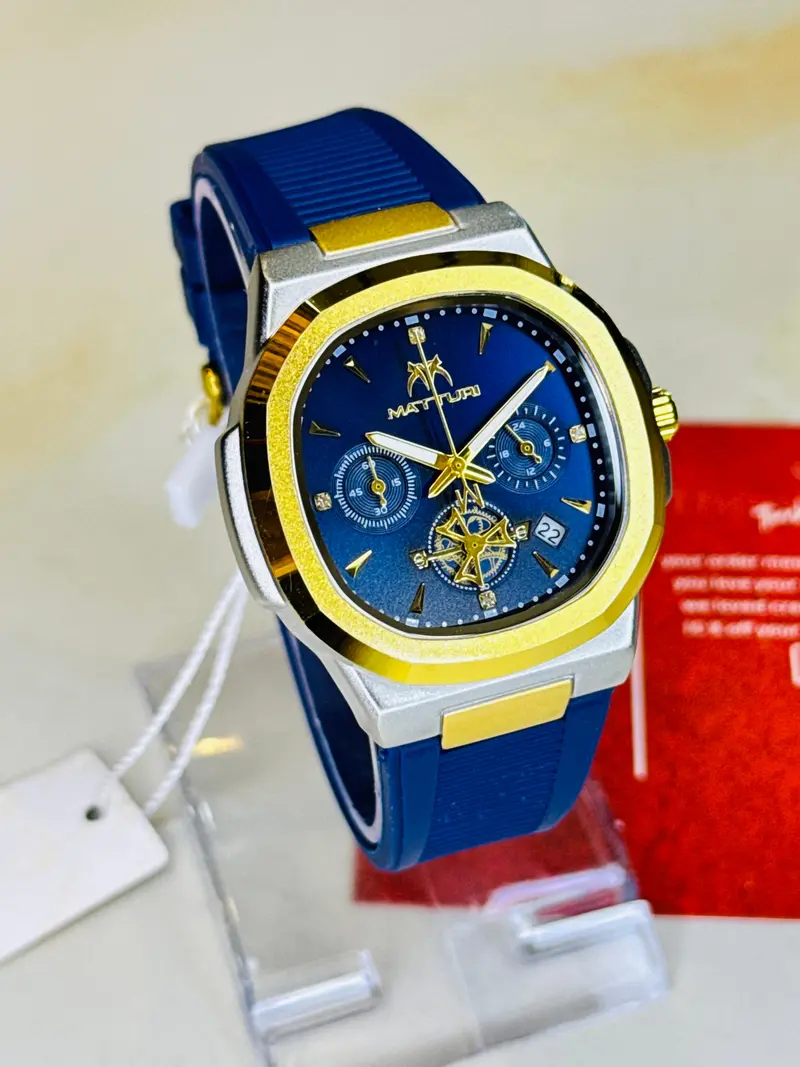 Matturi Gold Sapphire Silicone Chronograph Watch 1