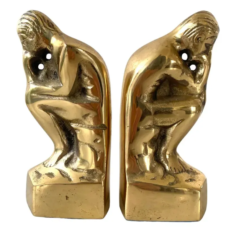 Mcm Brass Bookends, “The Thinker” - Set Of 2 1
