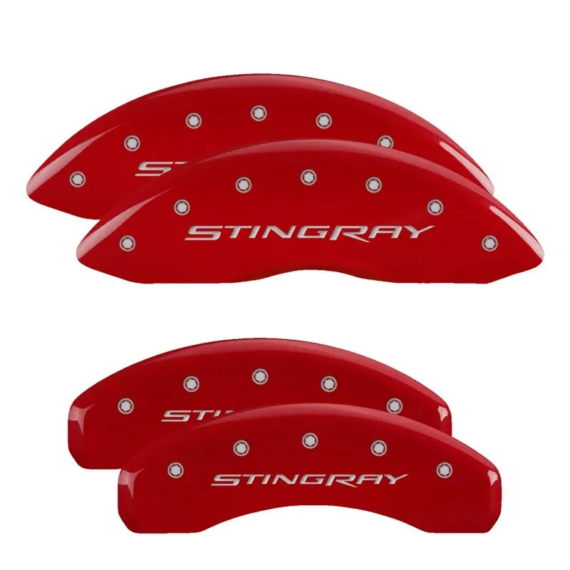 Mgp 4 Caliper Covers Engraved Front & Rear Stingray Red Finish Silver Ch 1