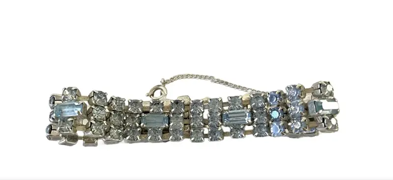 Mid-Century Aqua Blue Rhinestone Bracelet 1