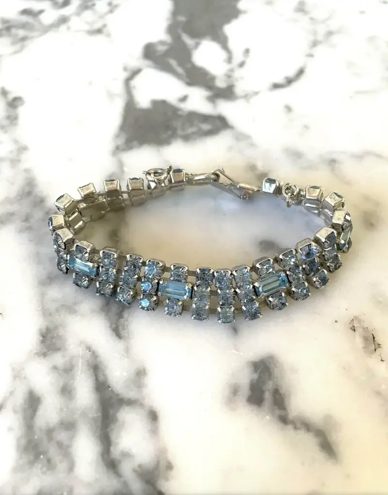 Mid-Century Aqua Blue Rhinestone Bracelet 2