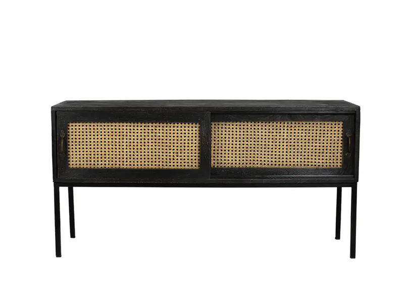 Miller Black Washed Wood, Rattan & Metal Tv Stand - Matthew Izzo Collection 1