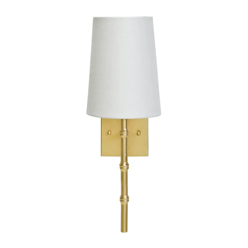Molly Bamboo Style Wall Sconce W/White Linen Shade- Gold Leaf 1