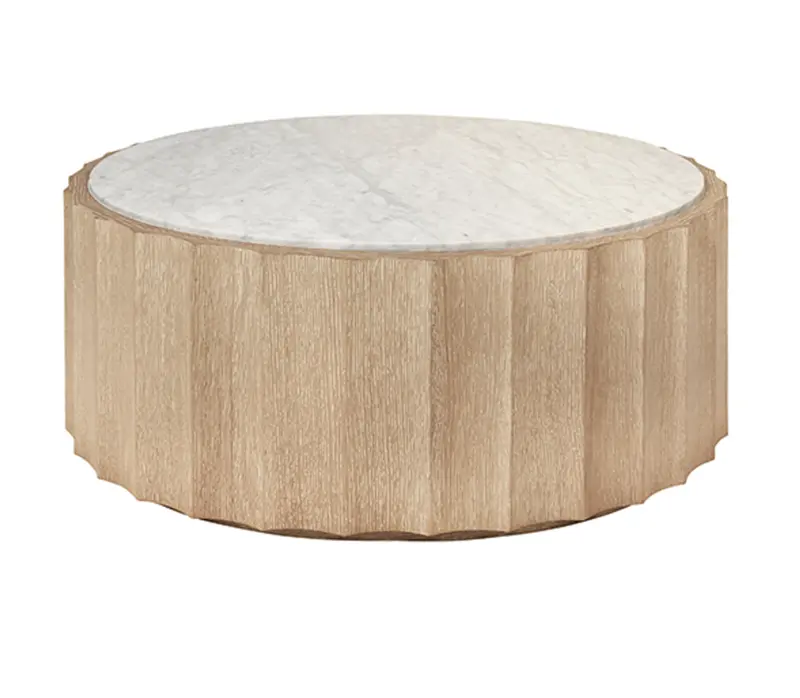 Moore Fluted Cerused Oak And White Carrara Marble Round Coffee Table 1