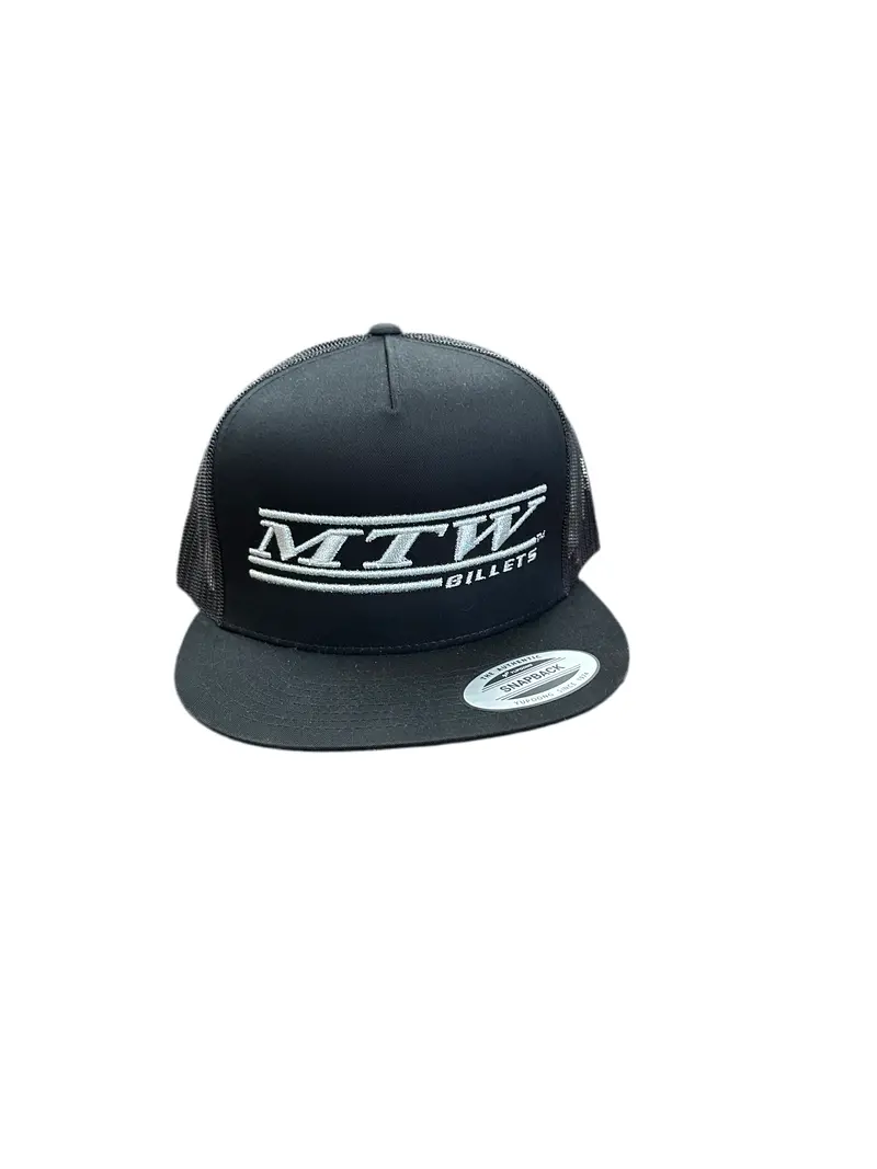 Mtw Billets High-Profile 5-Panel Flat Visor Snapback Trucker Hat | Yp Classics Yupoong | Black With Grey Letters 1