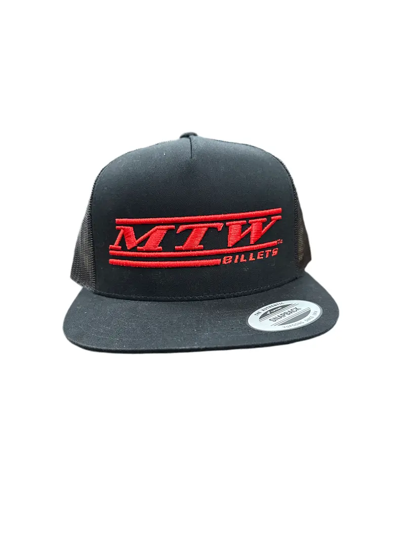 Mtw Billets High-Profile 5-Panel Flat Visor Snapback Trucker Hat | Yp Classics Yupoong | Black With Red Letters 1