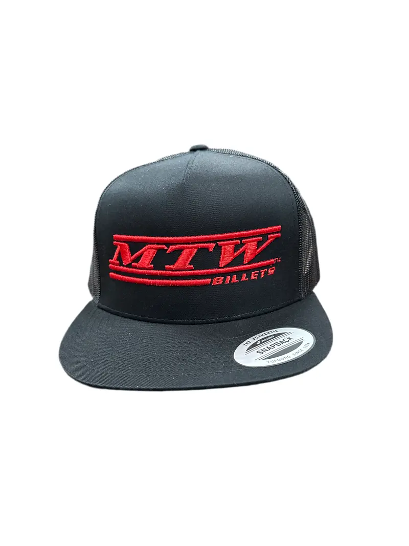 Mtw Billets High-Profile 5-Panel Flat Visor Snapback Trucker Hat | Yp Classics Yupoong | Black With Red Letters 1