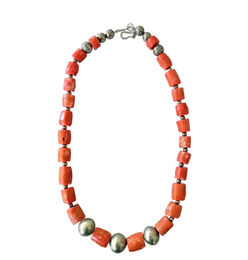 Natural Branch Coral With Vintage Navajo Silver Beads - Designed By Matthew Izzo 1