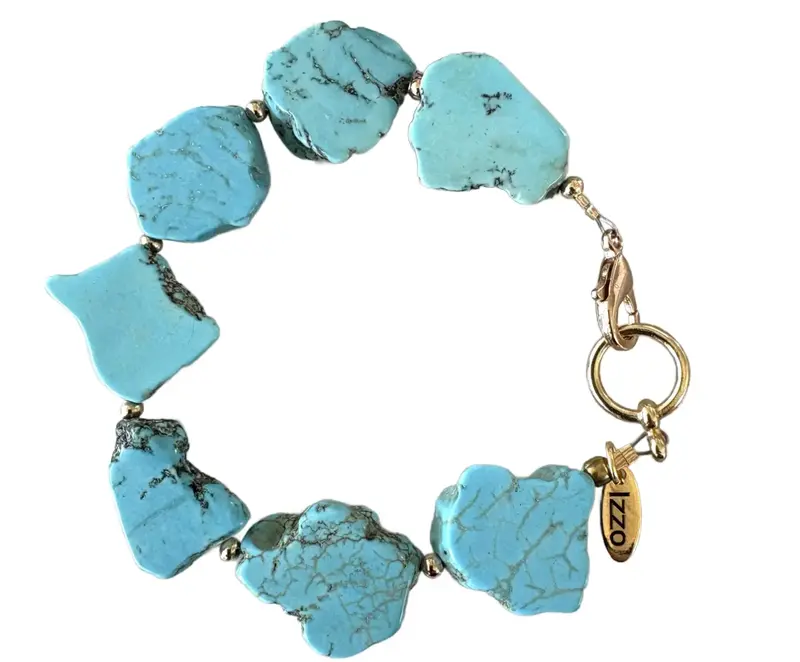 Natural Turquoise Slice Beaded Bracelet With Gold Tone Clasp Designed By Matthew Izzo 1