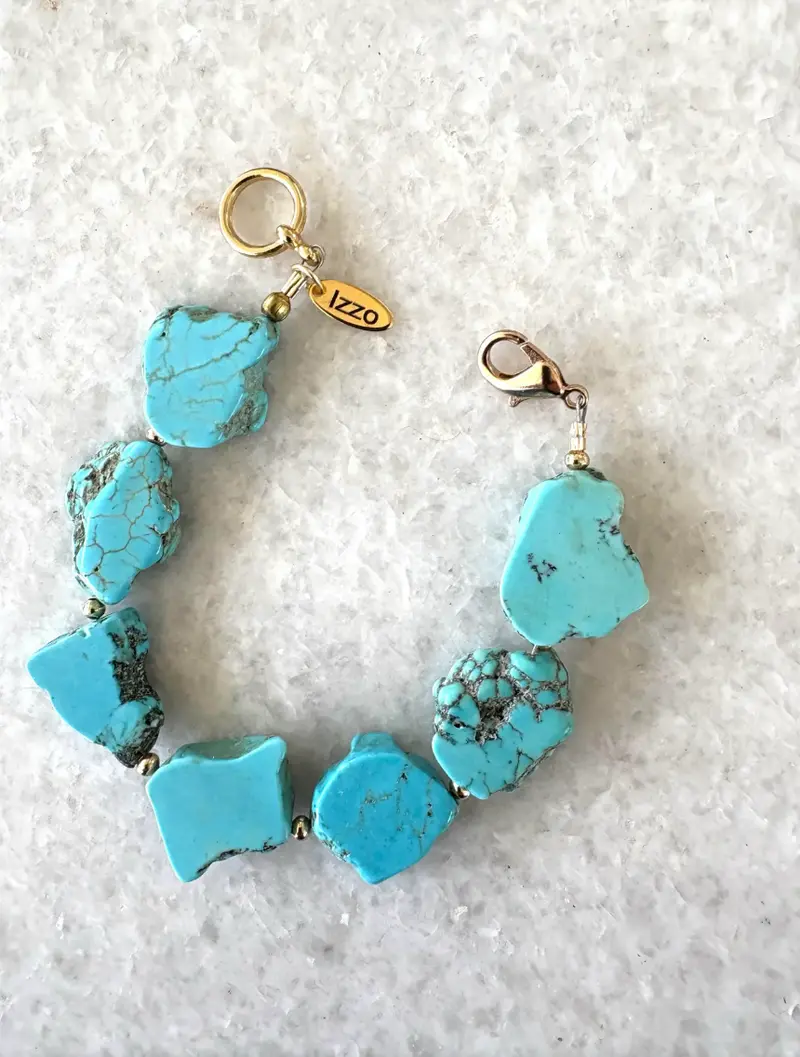 Natural Turquoise Slice Beaded Bracelet With Gold Tone Clasp Designed By Matthew Izzo 2