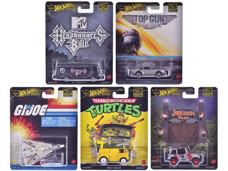 New! Complete 5 Car Set From Case K * 2025 Hot Wheels Pop Culture Top Gun, Gijoe, Jurassic 1