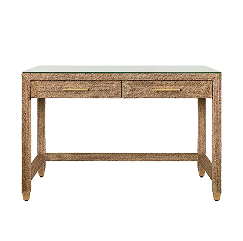 Noble Wrapped Rope, Glass Top, Two Drawer Desk With Brass Hardware 1