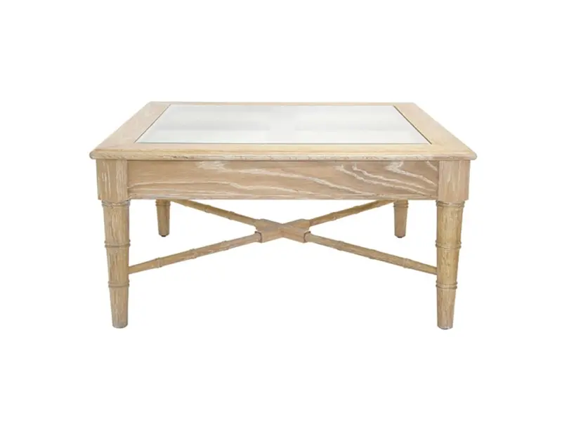 Noreen Cerused Oak & Glass Top Coffee Table W/Cane Inset 1