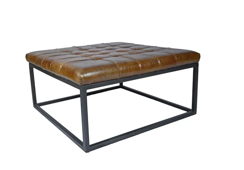 Norwood Large Square Leather Foot Stool - Matthew Izzo Collection 1
