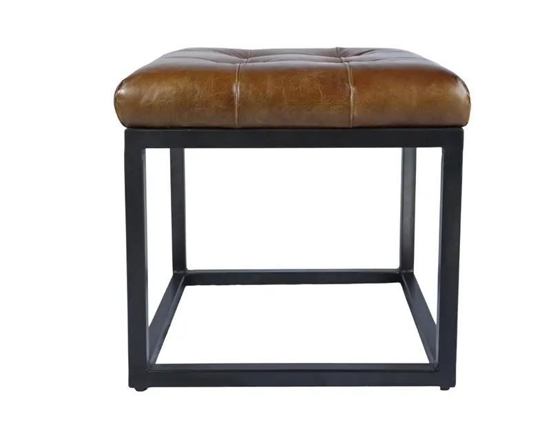 Norwood Small Square Leather Foot Stool - Matthew Izzo Collection 1