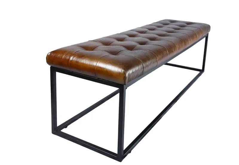 Norwood Tufted Leather & Iron Bench - Matthew Izzo Collection 1